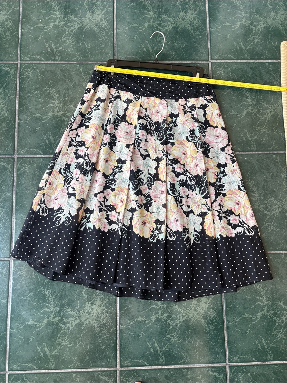 St. John Black Floral Skirt with Polka Dot Trim